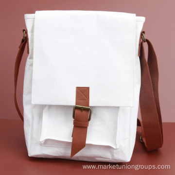 White Kraft Paper Crossbody Bag Spacious Shoulder Bag For School